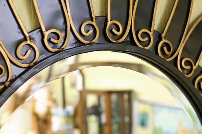 イタリア製 ブラックサン 壁掛けミラー 鏡 アイアン