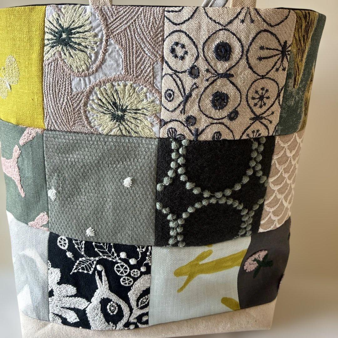 ミナペルホネン 生地使用　パッチワークトートバッグ　お散歩バッグ