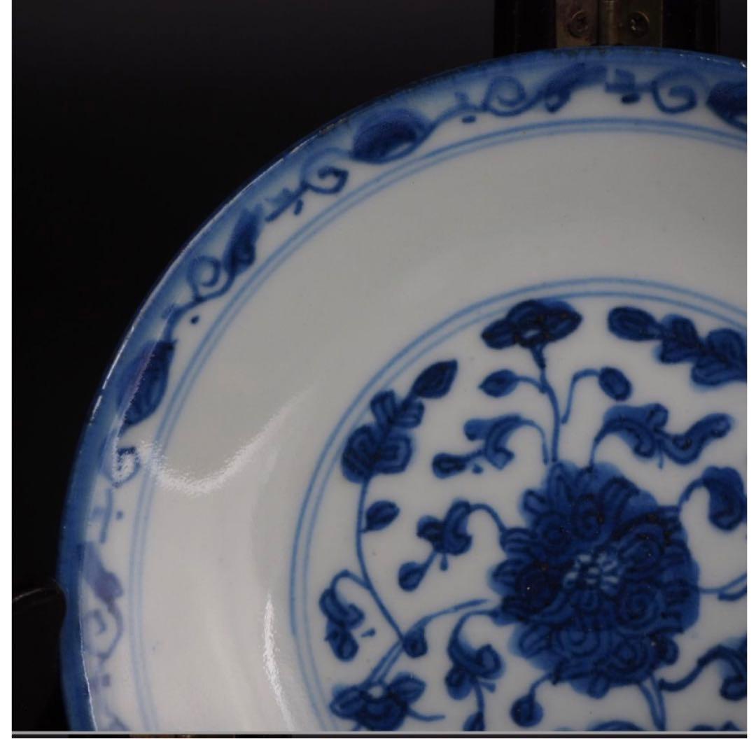 送料無料　本物保証　清時代　染付/青華中皿　無傷　径15ｃｍ