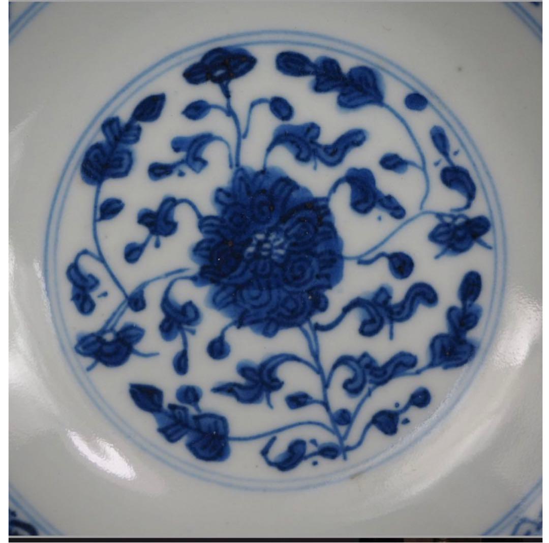 送料無料　本物保証　清時代　染付/青華中皿　無傷　径15ｃｍ