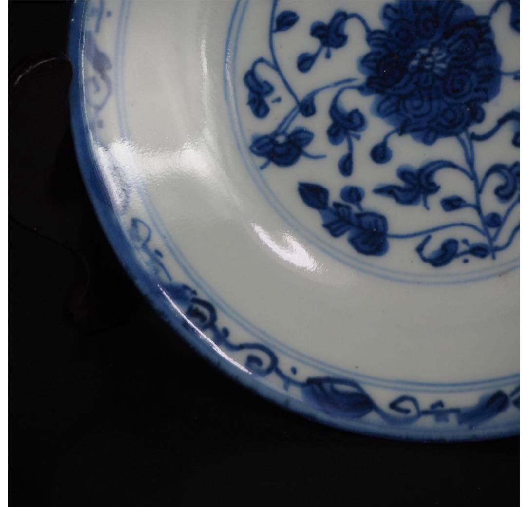 送料無料　本物保証　清時代　染付/青華中皿　無傷　径15ｃｍ