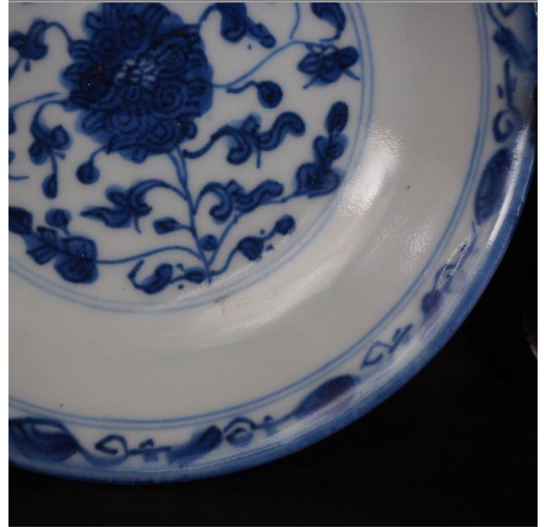 送料無料　本物保証　清時代　染付/青華中皿　無傷　径15ｃｍ