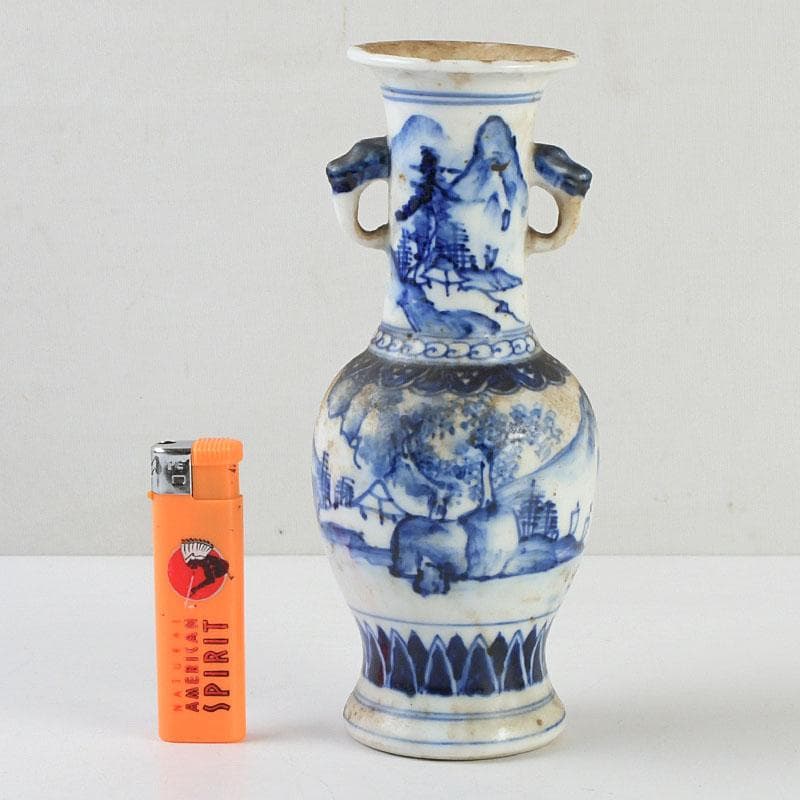 高橋道八 (華中亭道八) 作 染付 山水人物文 双耳瓶