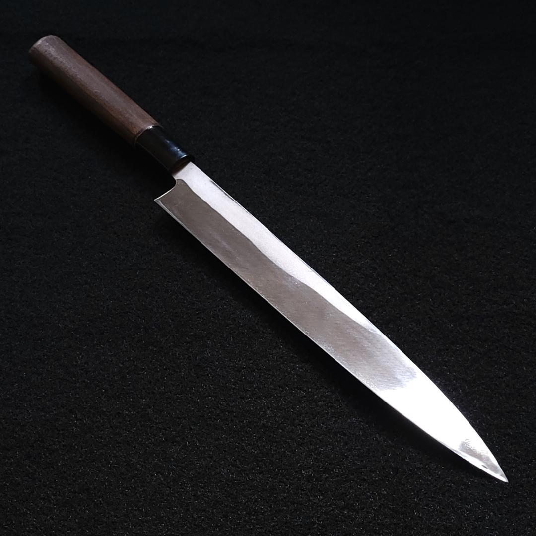 左利き用 手打鍛造 炭素鋼 柳刃包丁 240㎜ G2172 焼柄 月光作