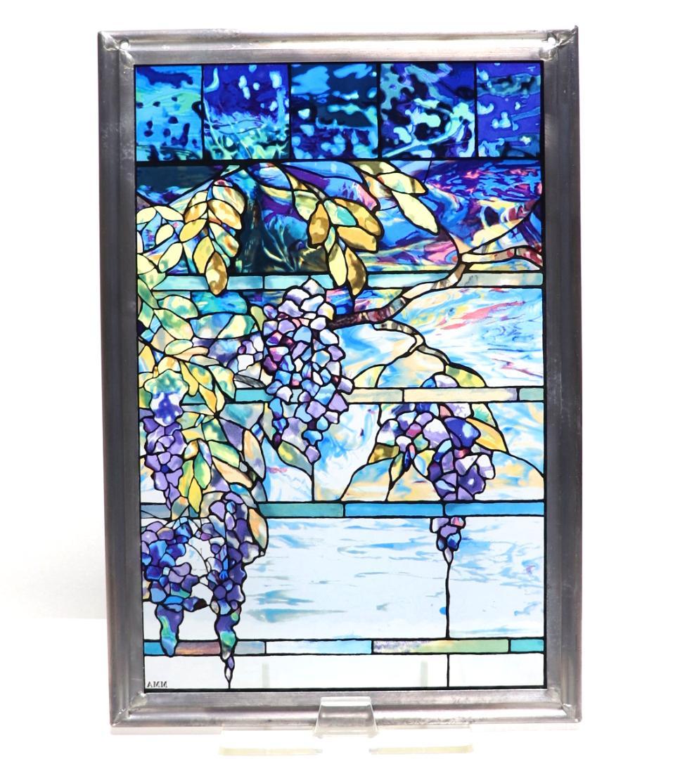 ルイス・C・ティファニー ヴィンテージ ステンドグラス 縦長型 藤の欄間