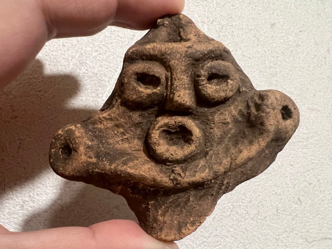 縄文時代後期 山型土偶 頭部 耳環 イアリング 福島県 出土 発掘 骨董 古美術