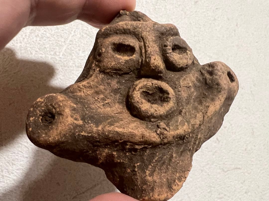 縄文時代後期 山型土偶 頭部 耳環 イアリング 福島県 出土 発掘 骨董 古美術