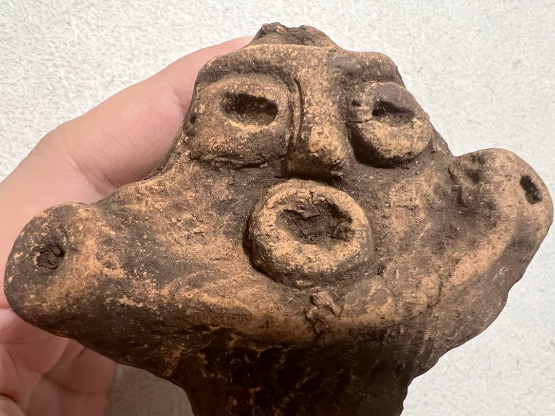 縄文時代後期 山型土偶 頭部 耳環 イアリング 福島県 出土 発掘 骨董 古美術