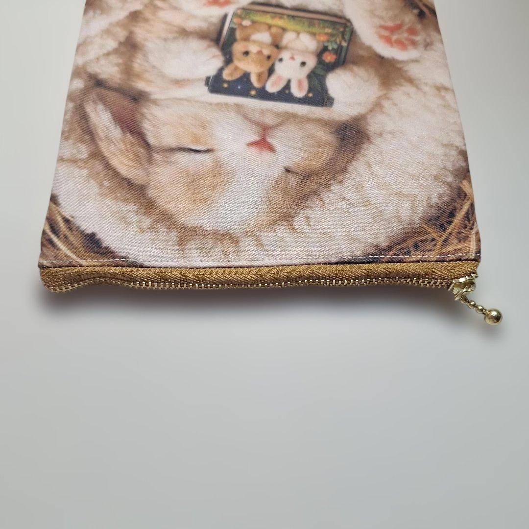 可愛いうさぎ、パンダパネル生地 ハンドメイド フラットポーチ - メルカリ