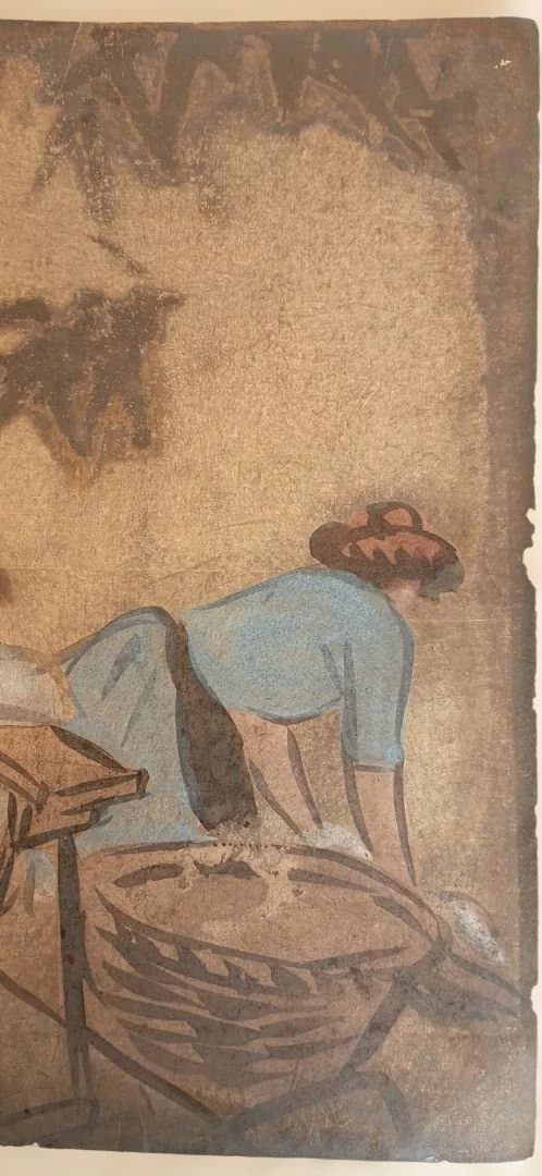 模写石井柏亭の（1882～1958)肉筆色紙絵（描かれてます)作品年月日不明