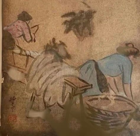 模写石井柏亭の（1882～1958)肉筆色紙絵（描かれてます)作品年月日不明