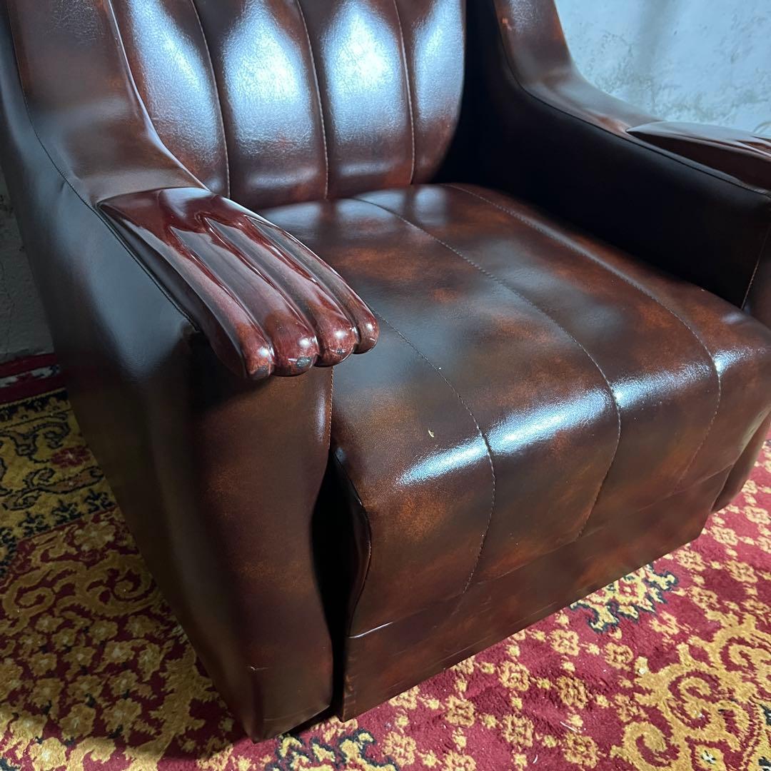 レトロ ソファ アンティーク調 肘掛け木製デザイン ビンテージ家具 昭和レトロ