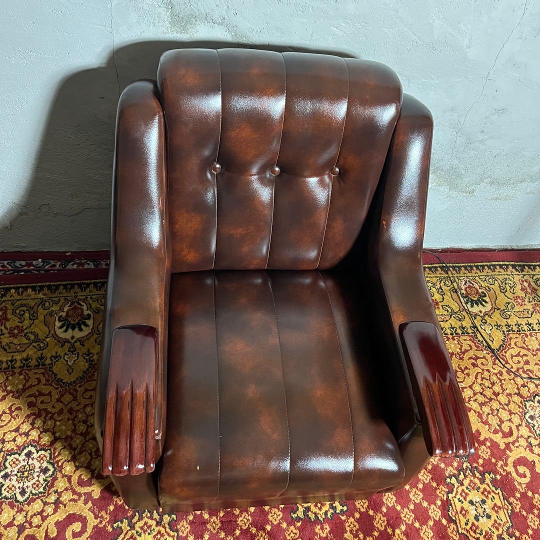 レトロ ソファ アンティーク調 肘掛け木製デザイン ビンテージ家具 昭和レトロ