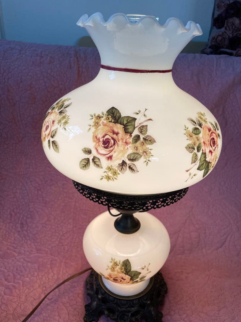 アンティーク手描きガラスランプ