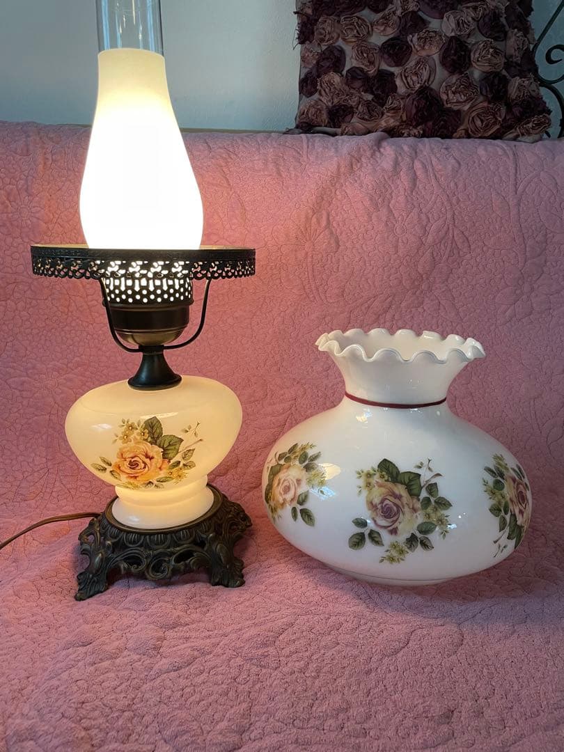 アンティーク手描きガラスランプ