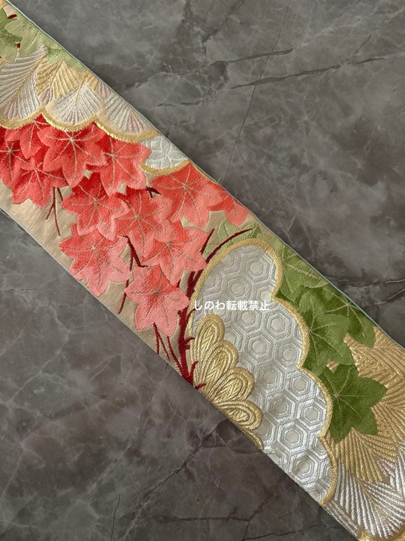 着付師が作った作り帯 7歳七五三 七宝に松紅葉模様 モス