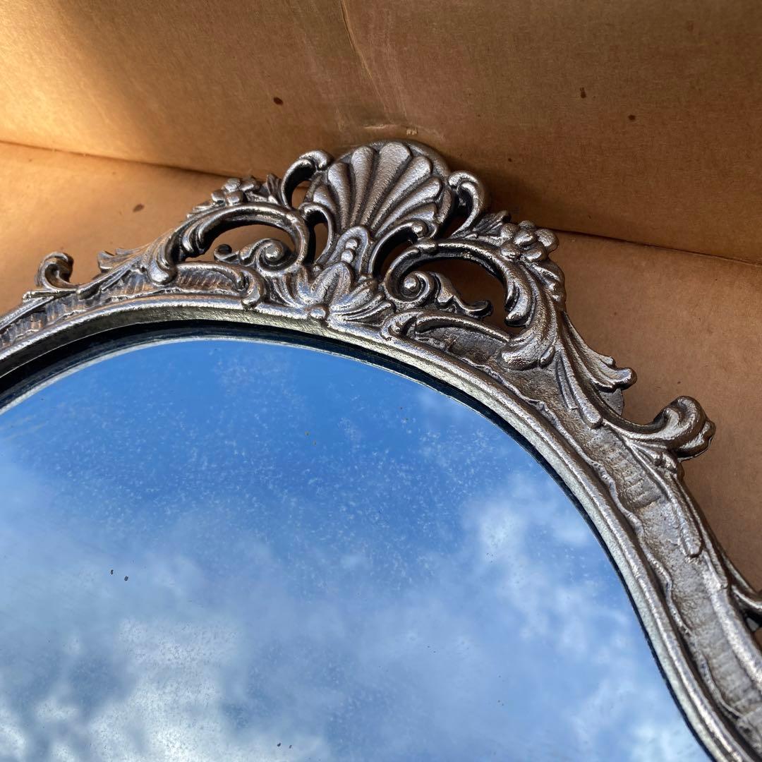 ロココ調　アンティーク調スタンドミラー　立て掛け鏡　シルバーカラー　レイミラー