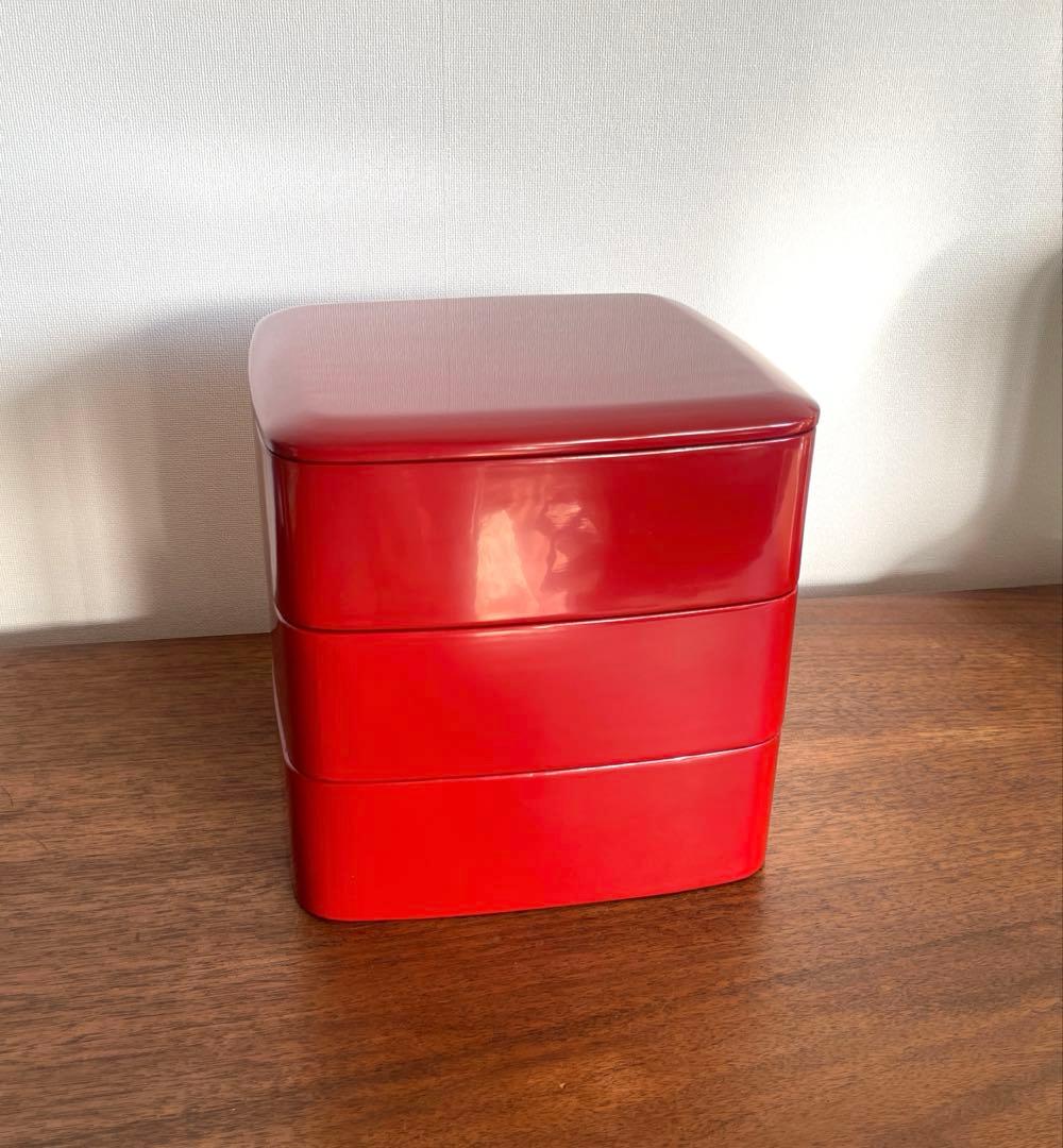 重箱　漆器　朱赤　三段重　木製漆器
