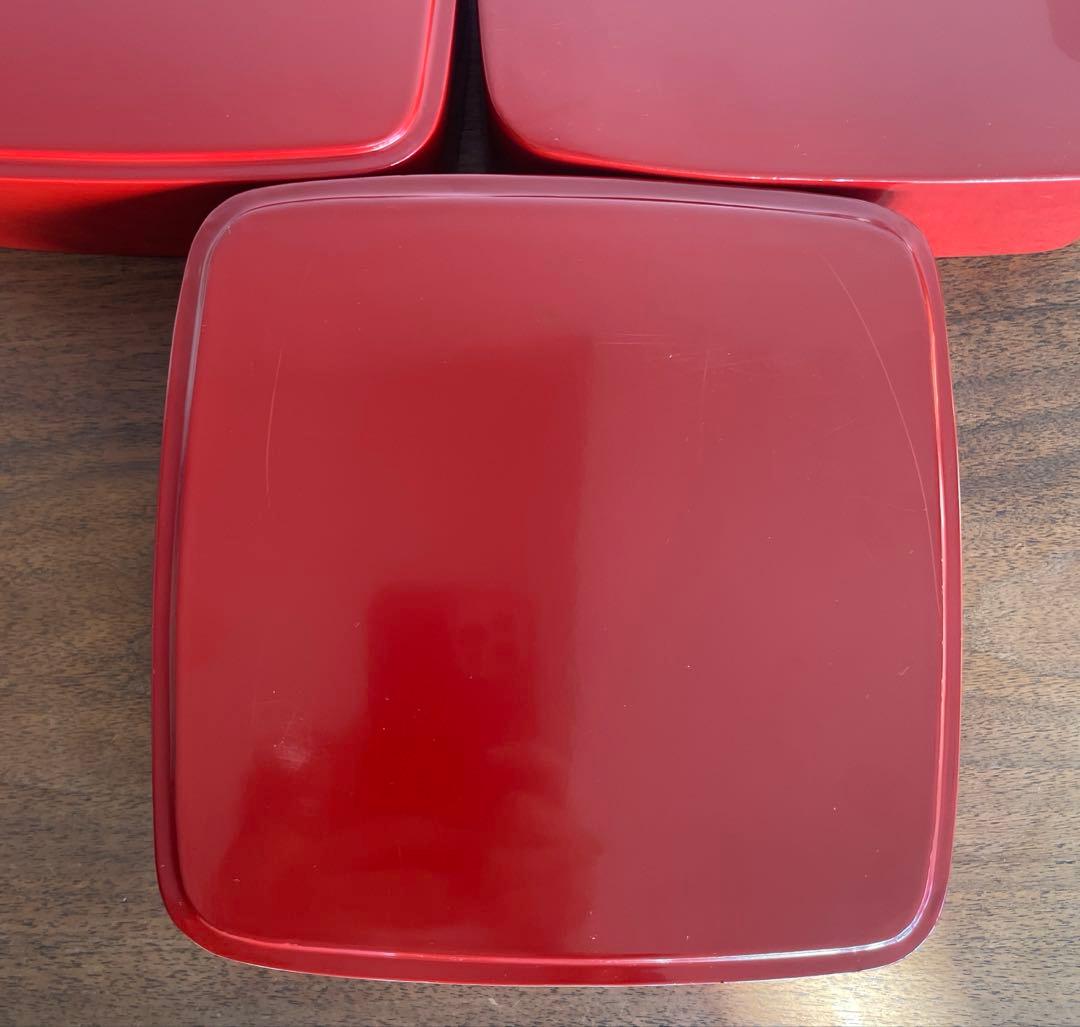 重箱　漆器　朱赤　三段重　木製漆器