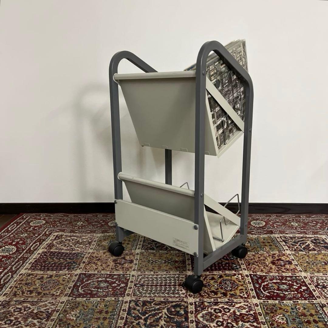 高強度◾️キャスター付き スチール製 レコードラック 本棚 ファイルワゴン 収納