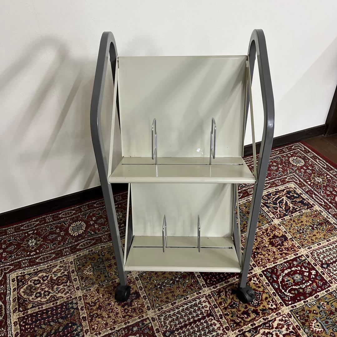 高強度◾️キャスター付き スチール製 レコードラック 本棚 ファイルワゴン 収納