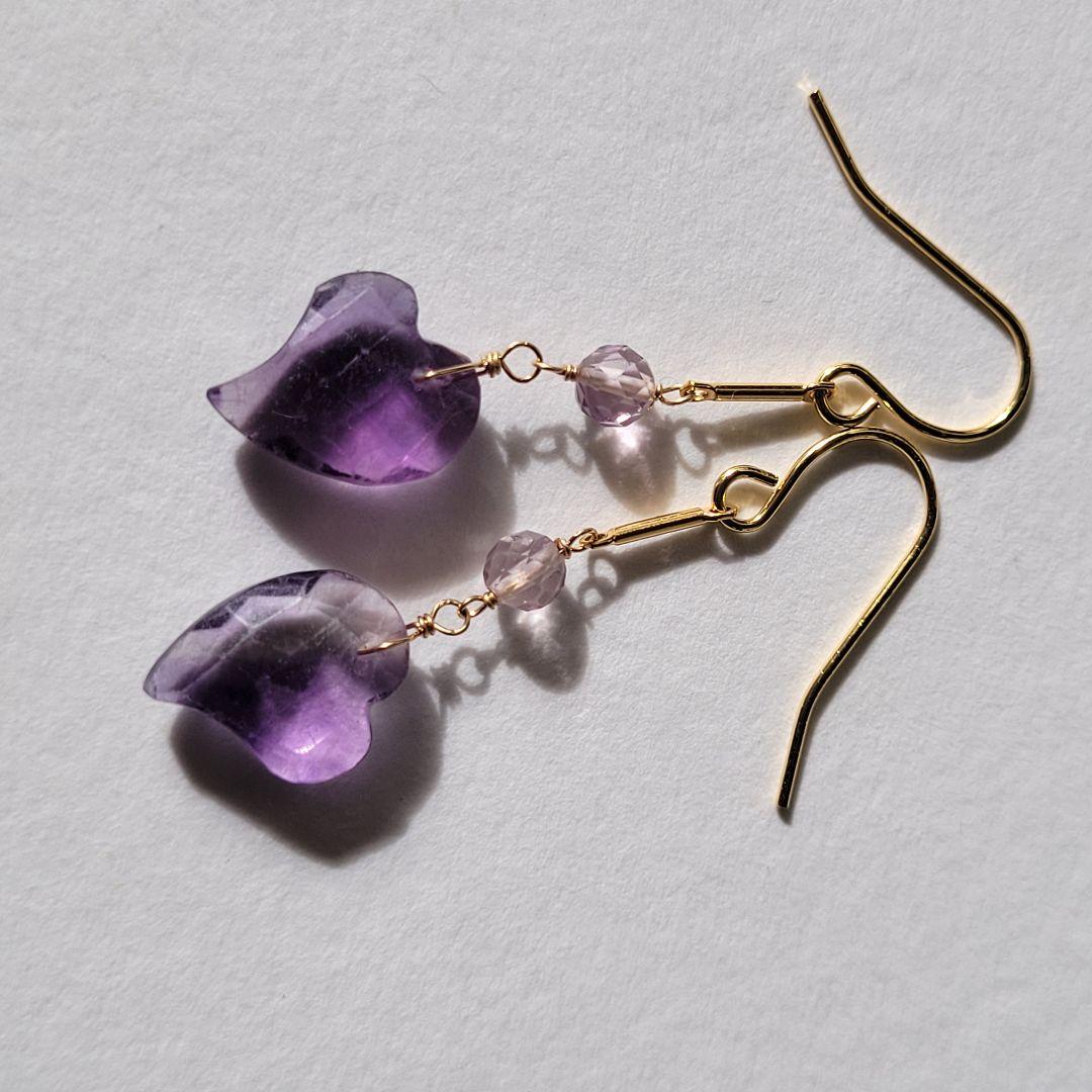 専用 フローライト ハートカービングピアス