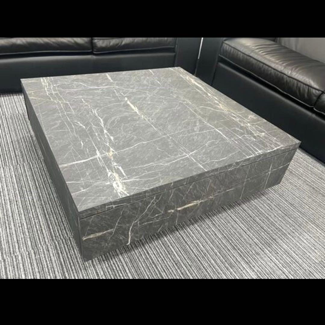 【LOWYA】美品ローテーブル リビングテーブル 引き出し 収納付き ストーン柄