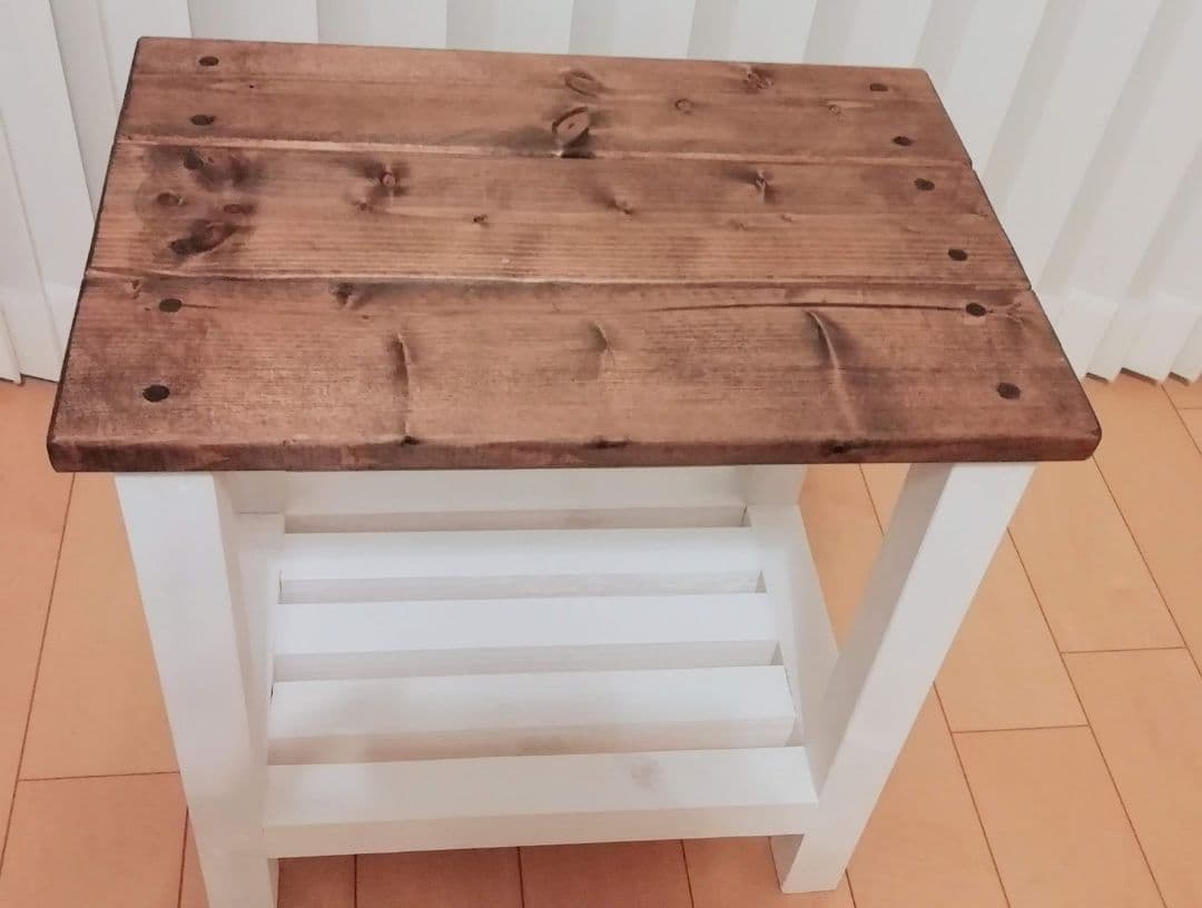 木製/スツール/棚付き/ホワイト【送料込み】