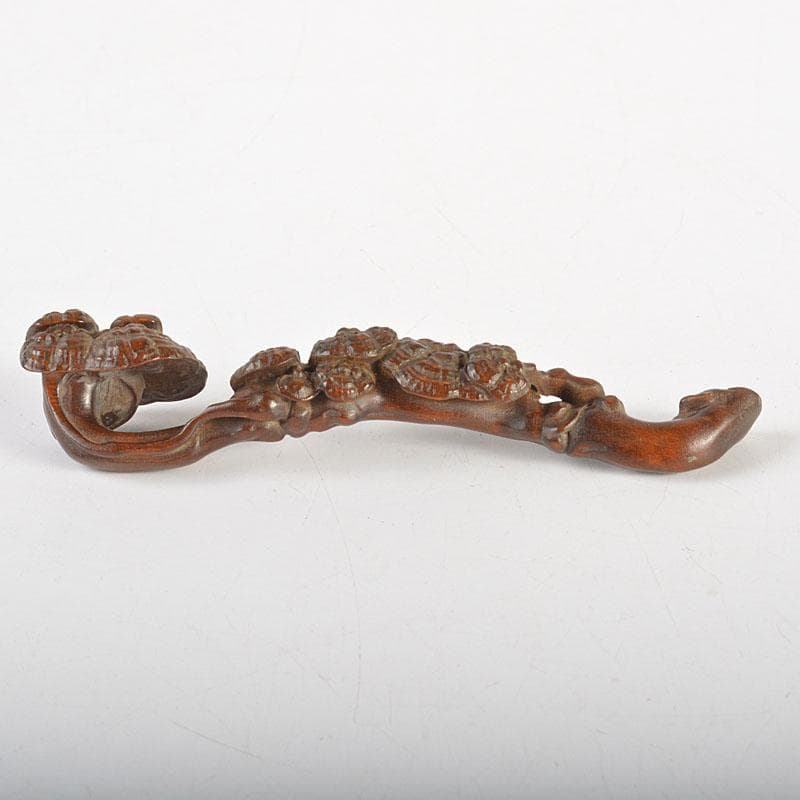 中国　唐木紫檀彫刻　霊芝　如意　C　6708E