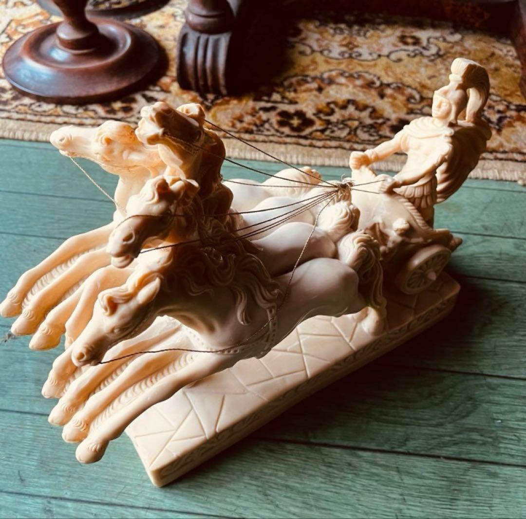 湯布院アンティーク イタリアサンティーニ 戦闘馬 騎馬 置物 チャリオット4頭