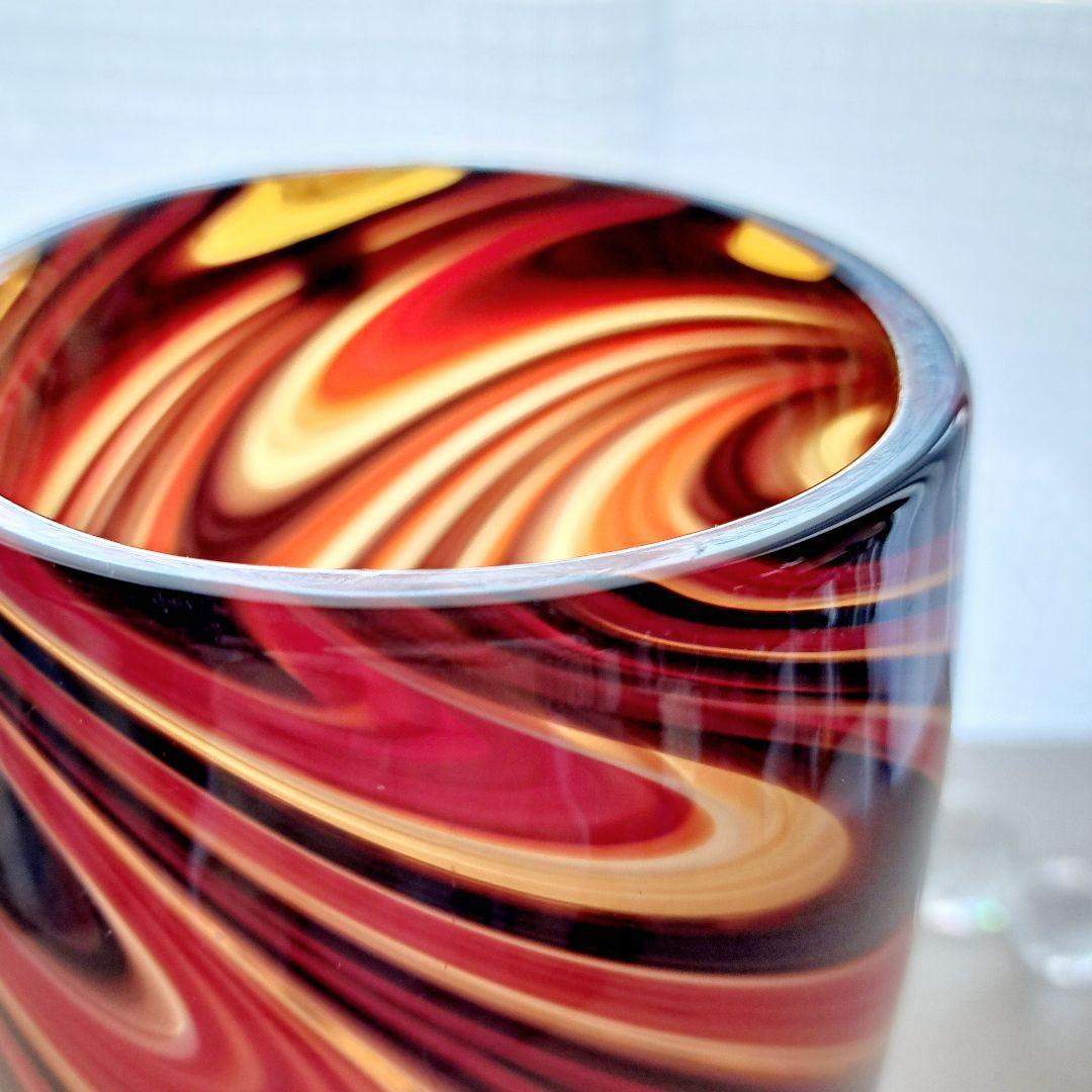 マルティグラス☆マーブル模様☆赤 × 黒☆フラワーベース☆花瓶