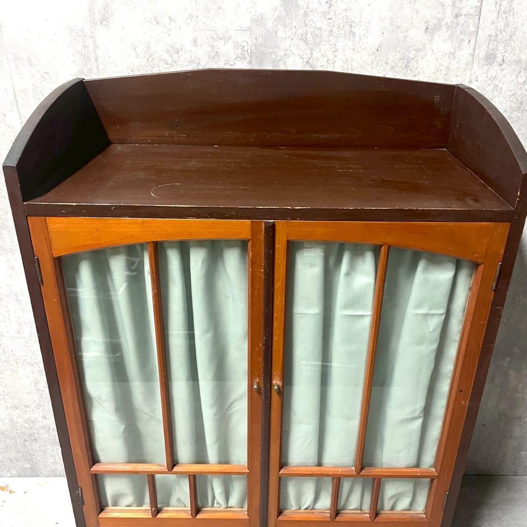 古家具 昭和レトロ アンティーク 木製ガラス扉収納棚