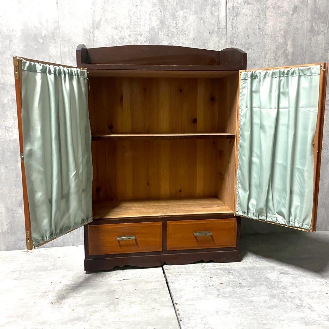 古家具 昭和レトロ アンティーク 木製ガラス扉収納棚