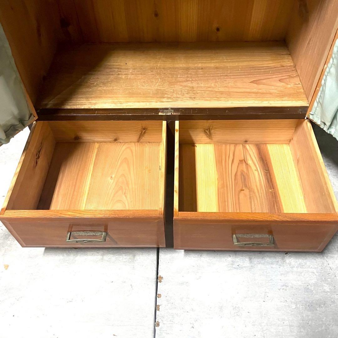 古家具 昭和レトロ アンティーク 木製ガラス扉収納棚