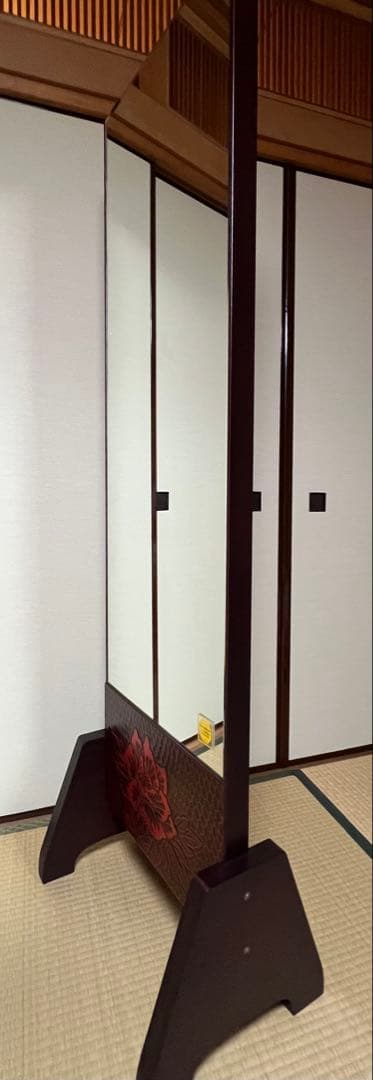 姿見/スタンドミラー　鎌倉彫　牡丹の彫り物 日本板硝子製ガラス　162cm高