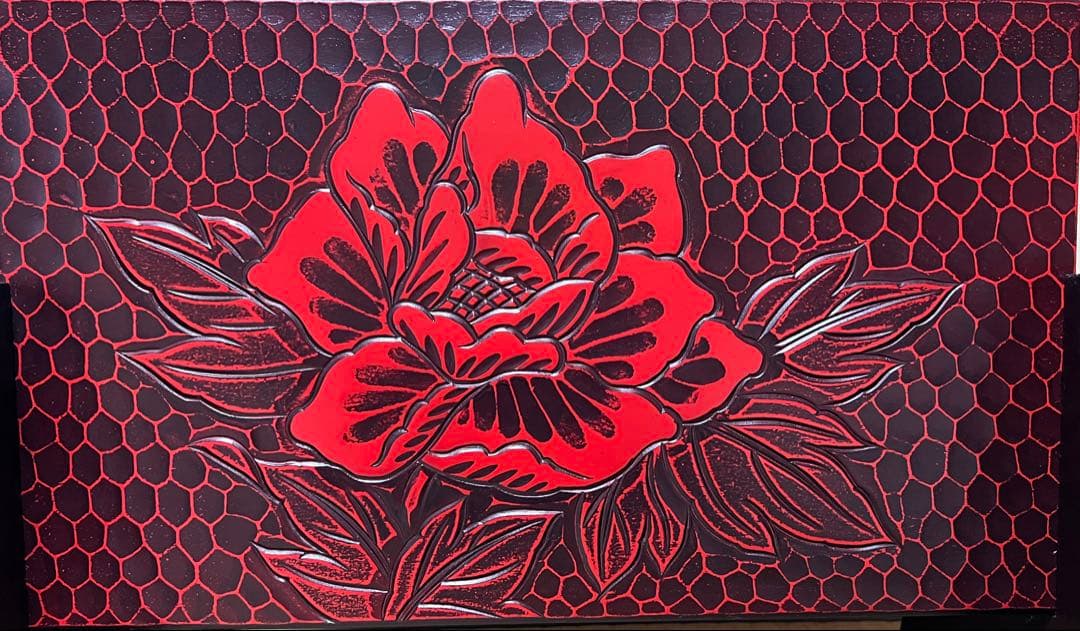 姿見/スタンドミラー　鎌倉彫　牡丹の彫り物 日本板硝子製ガラス　162cm高