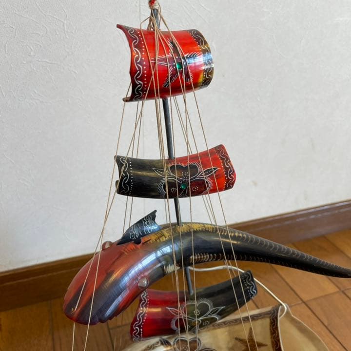 希少 大型 牛角ハンドクラフト 船ランプ エクアドル民芸品 バッファローホーン