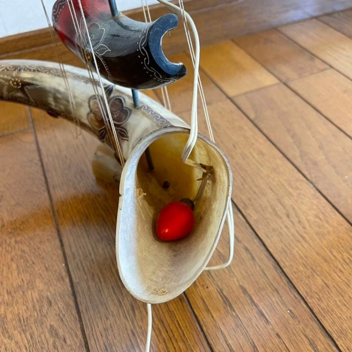 希少 大型 牛角ハンドクラフト 船ランプ エクアドル民芸品 バッファローホーン