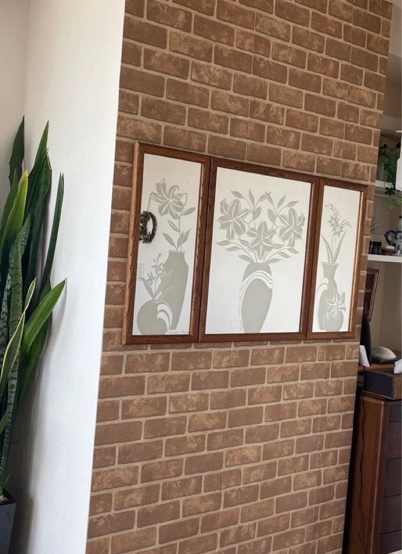 木製フレームミラー3連(フラワーモチーフ)