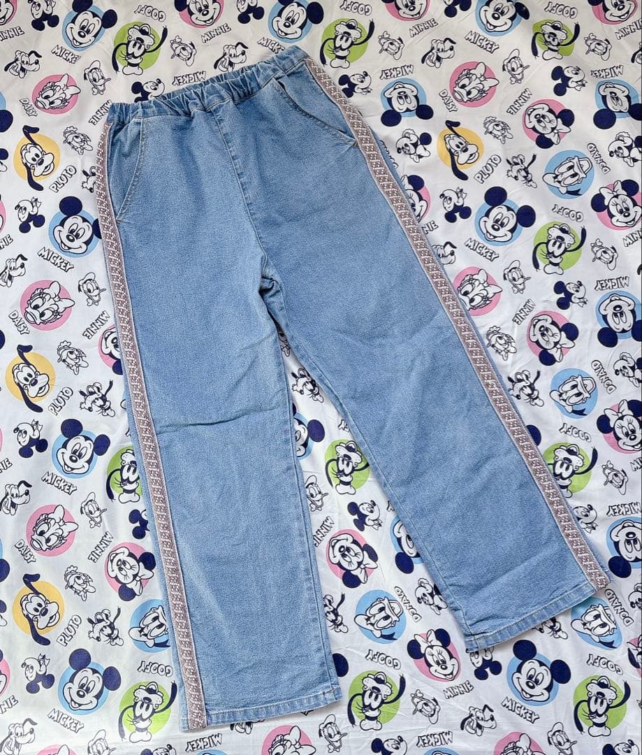 ペアマノンストリート デニム 150㎝ ライトブルー サイド装飾パンツ