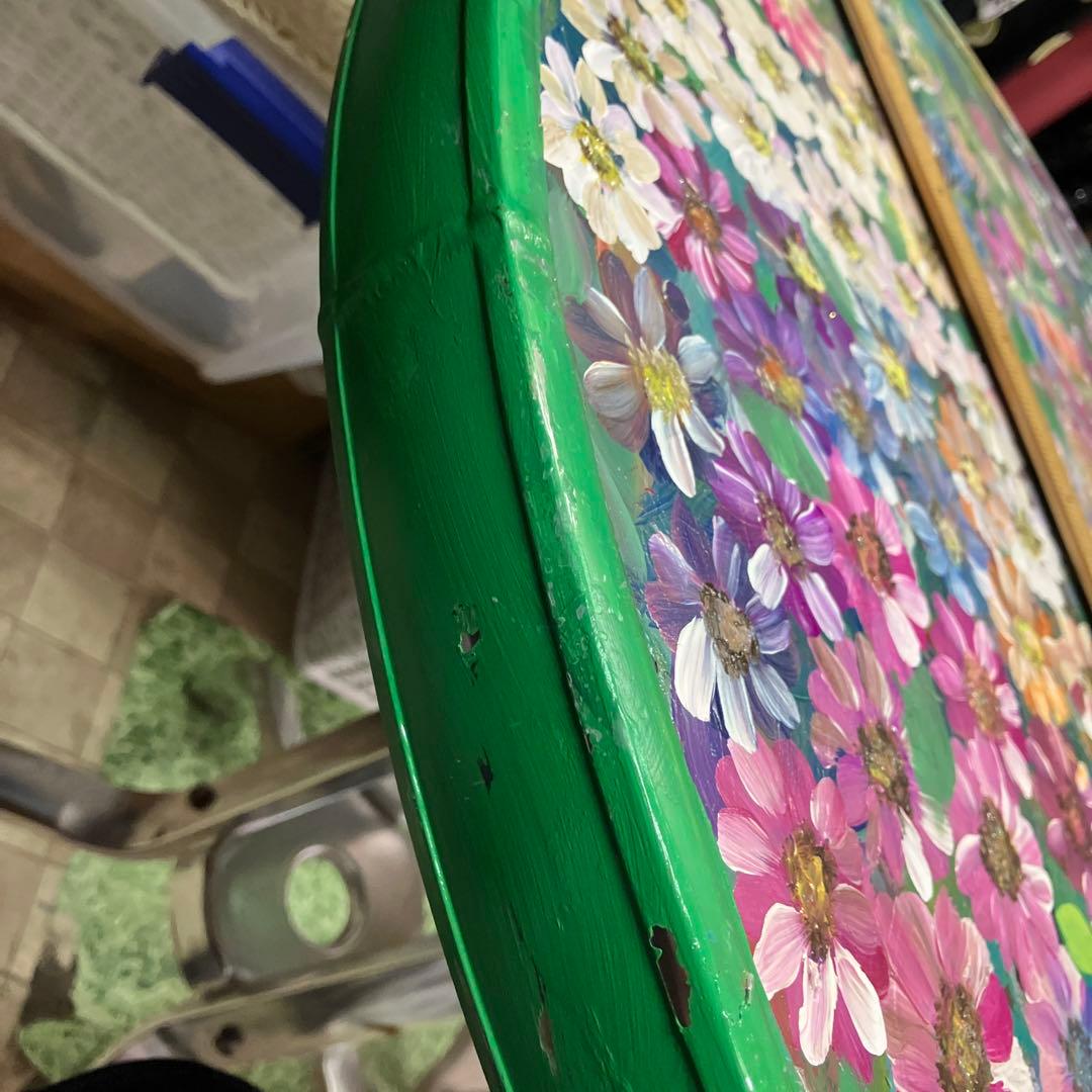 花柄ペイント丸テーブル 直径約60cm