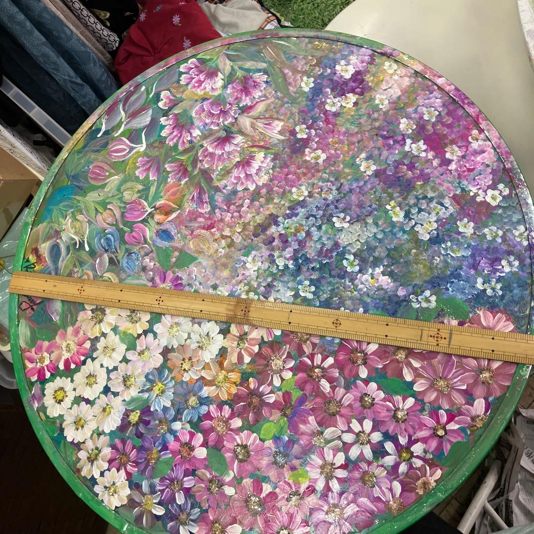 花柄ペイント丸テーブル 直径約60cm