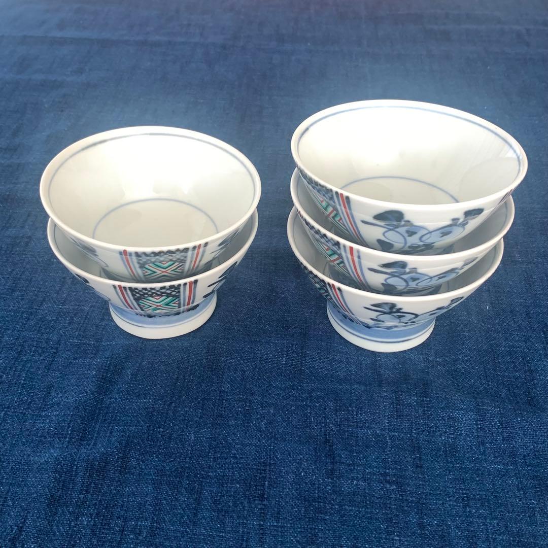 【新品】【砥部焼】青い花模様の陶器製茶碗5個セット