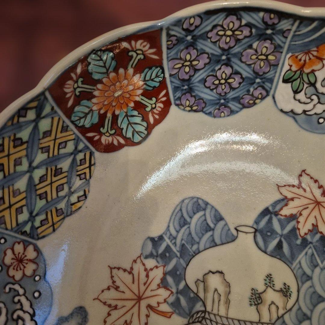 有田焼　佐藤走波　染錦菊花山水鉢23cm