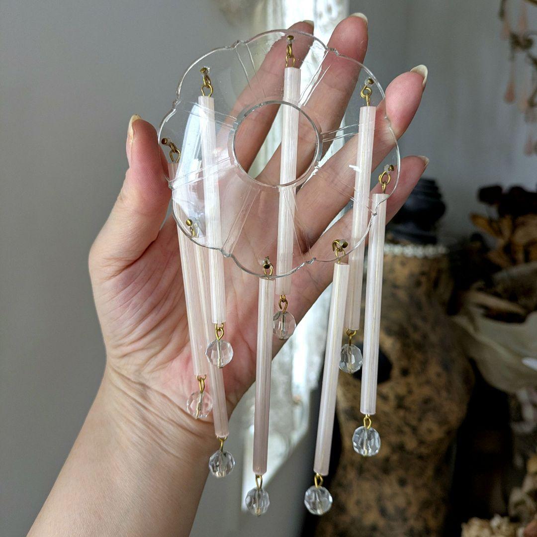 cフランスアンティーク　ピンクオパリンストロードロップ　ミニシャンデリアシェード