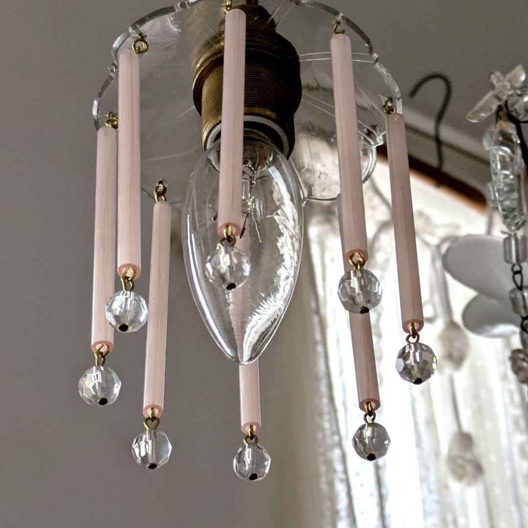 cフランスアンティーク　ピンクオパリンストロードロップ　ミニシャンデリアシェード