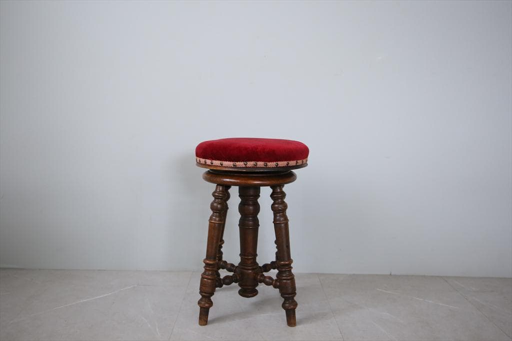フランスアンティーク古木ピアノスツール/木製チェア/演奏用回転イス(92-150
