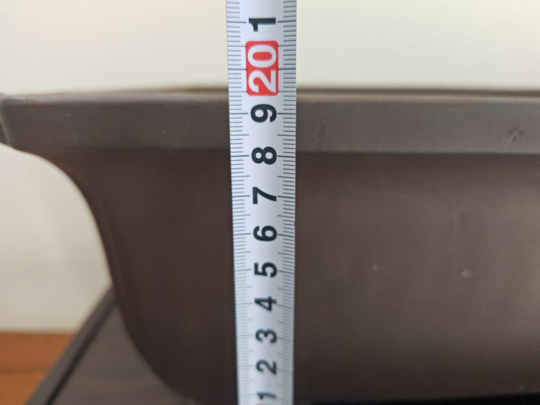 陶器製長方形盆栽鉢 ブラウン 約47cm×36cm×19.5cm　落款　太山