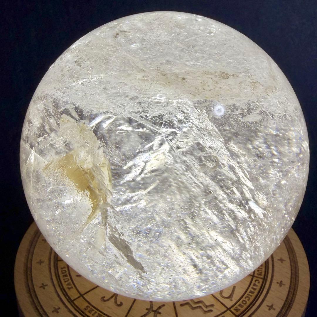 ◇約86mm 大玉！水晶スフィア 天然石鉱物スモーキークォーツ六条模様内包物