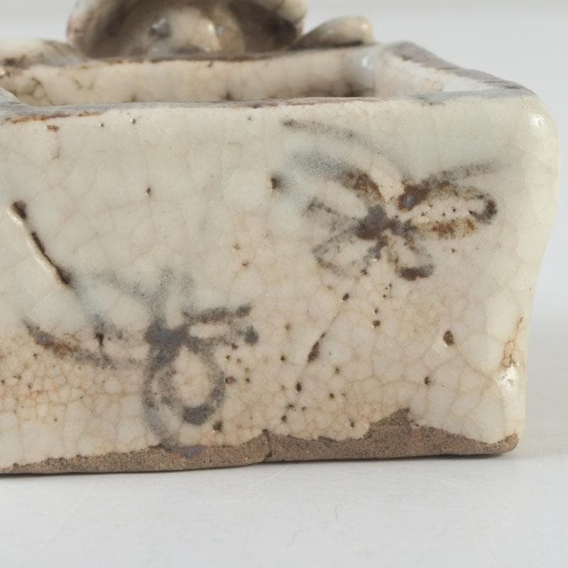 茶道具　志野焼　花草文　人物蓋置　時代箱　V　9876